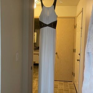 White & black ball gown